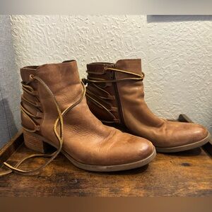 Kork-Ease | US 9 | Brown Leather Ankle Boots | Wrap Lace Detail